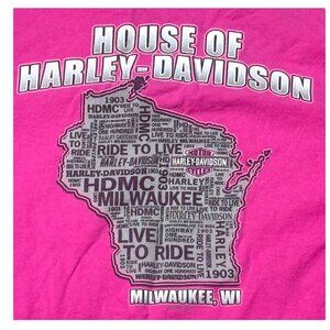 Harley-Davidson Pink Graphic Womens Tee M Milwaukee WI Tshirt Biker Motorcycles